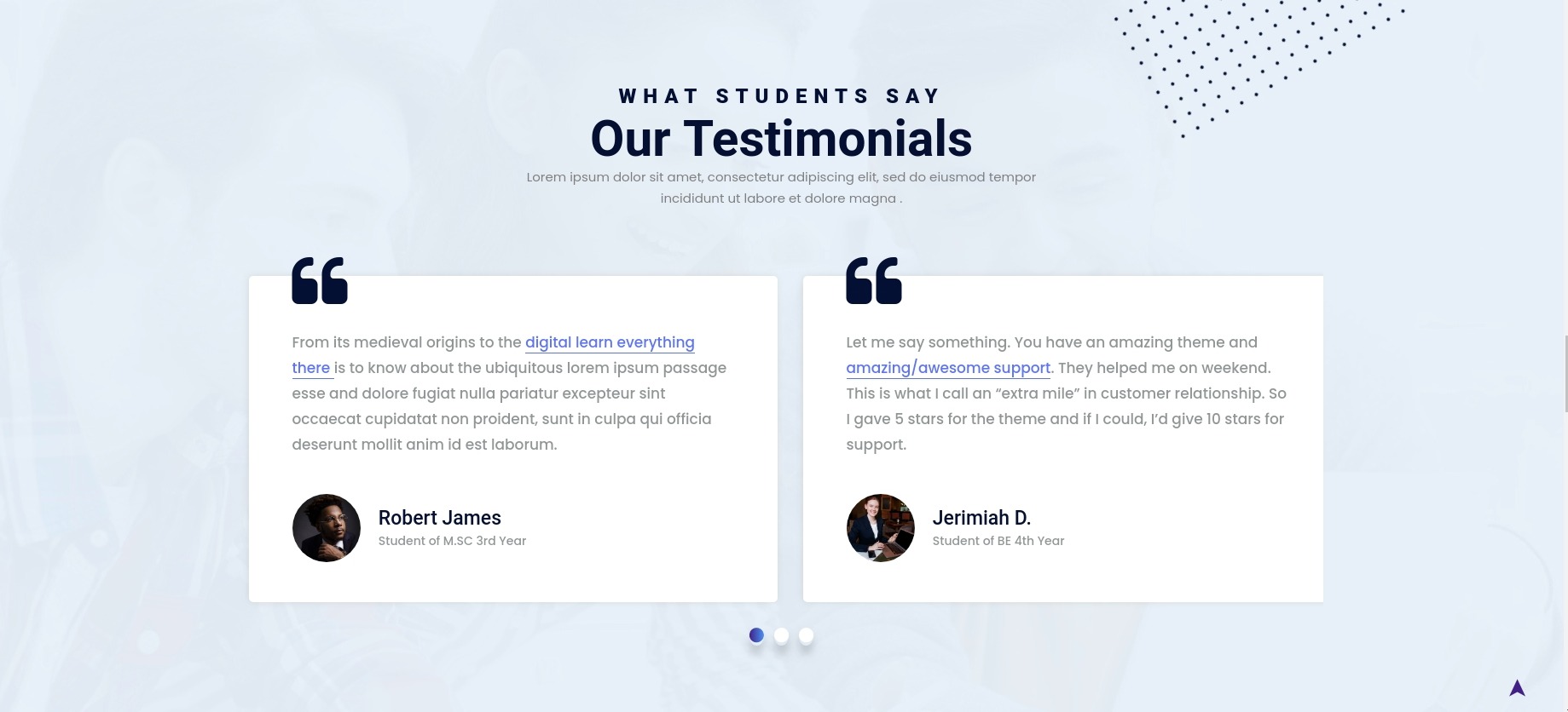 set Testimonials section