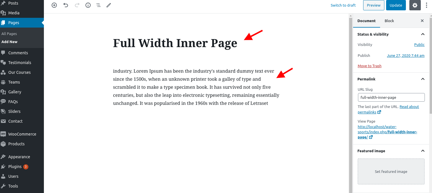 select Full Width Page template