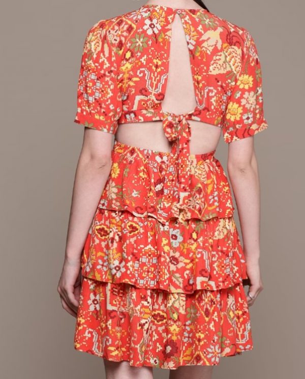 Orange Floral Crepe Dress - Image 4