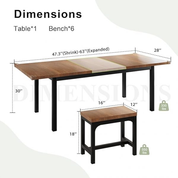 7-Piece Dining Table Set with 6 Stools - Image 4