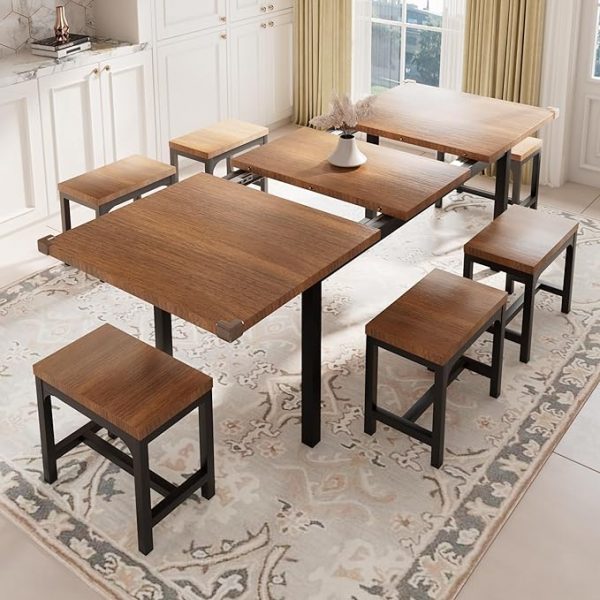 7-Piece Dining Table Set with 6 Stools - Image 3