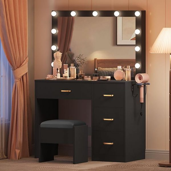 Vanity Desk Set with Large Mirror, LED Lights