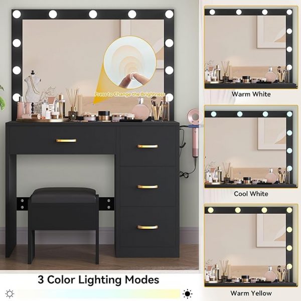 Vanity Desk Set with Large Mirror, LED Lights - Image 2