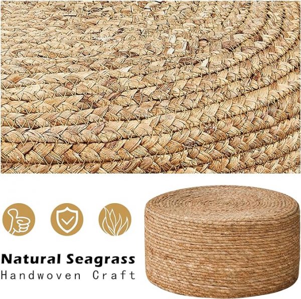 Natural Seagrass Hand Weave Pouf - Image 3
