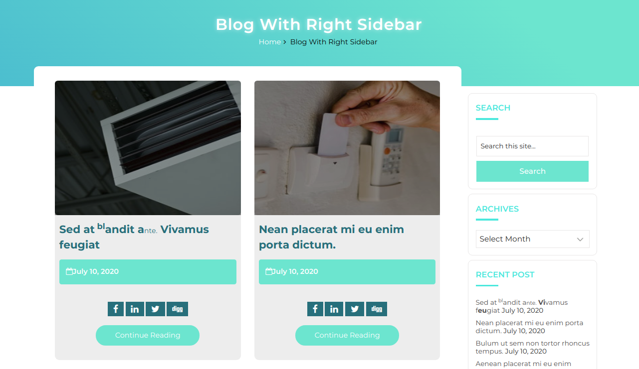 select Blog With Right Sidebar template