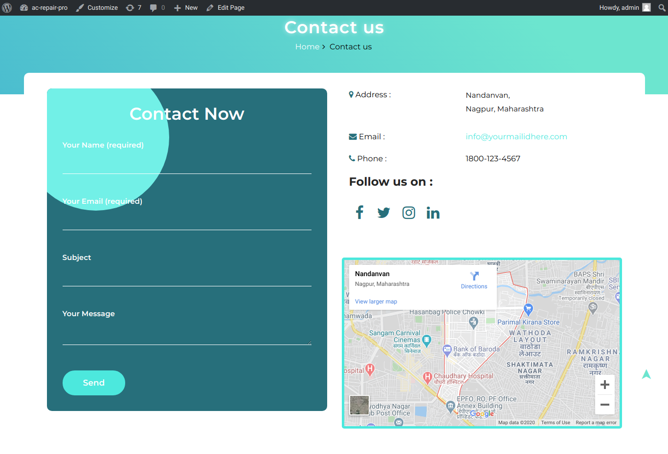 select Contact Page template