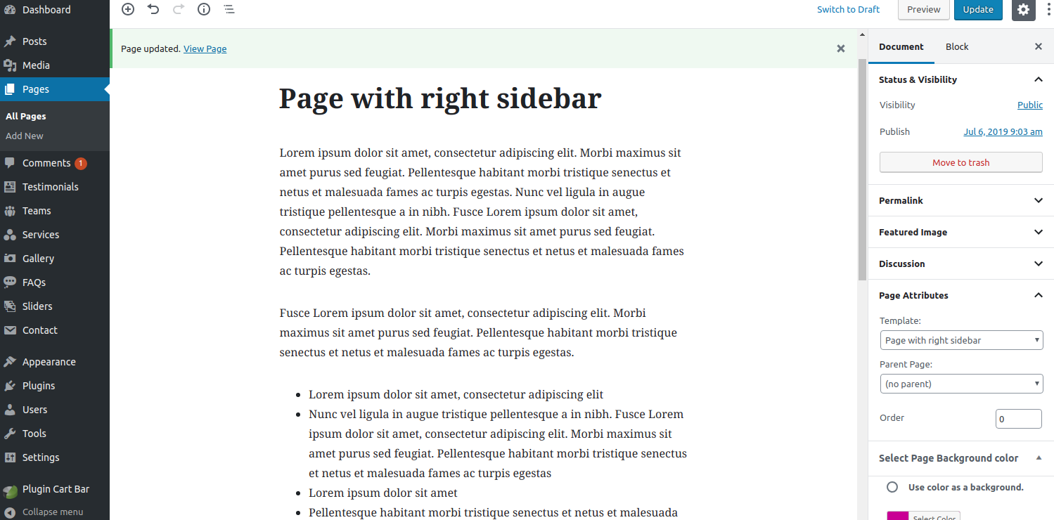 select Page With Right Sidebar template