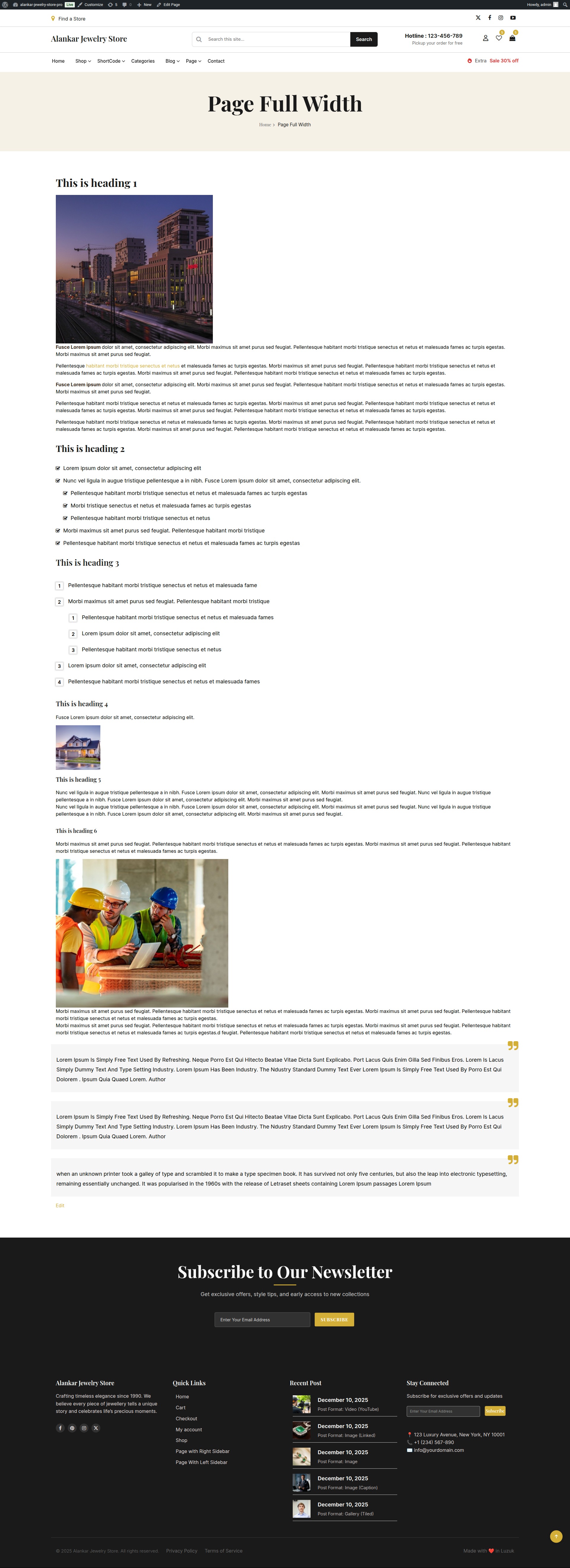 select Full Width Page template