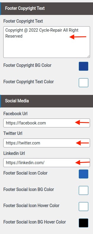 set Footer section