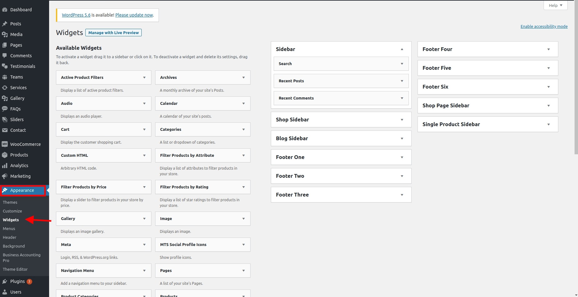 set Footer section