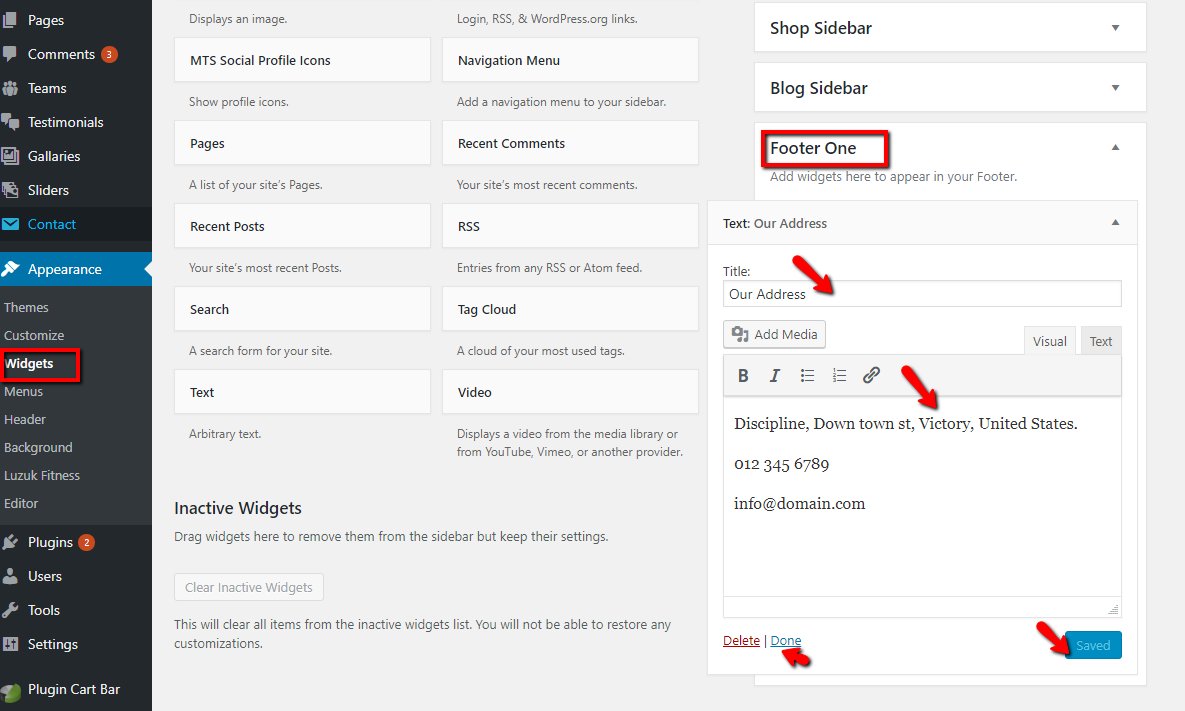 set Footer section