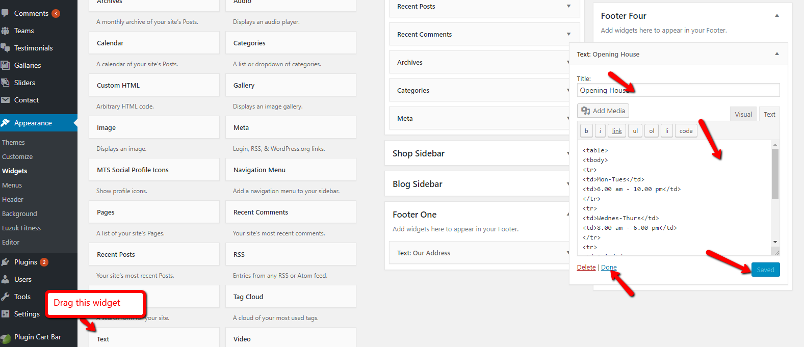 set Footer section