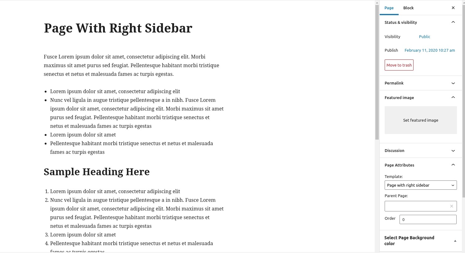 select Page With Right Sidebar template