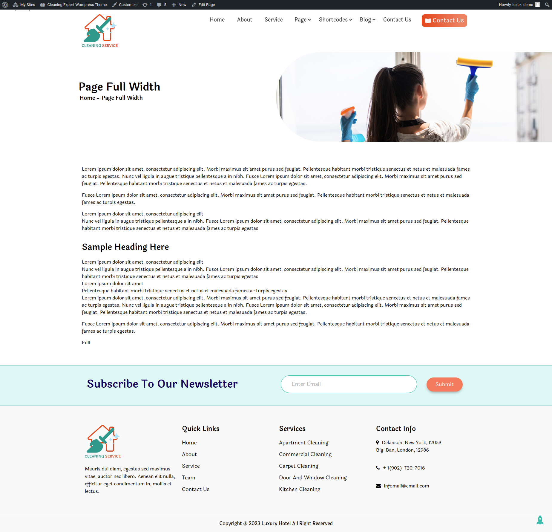 select Full Width Page template