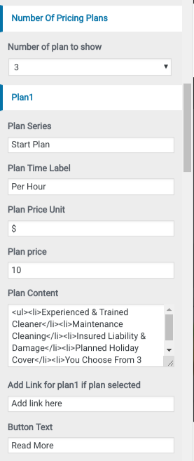 set Pricing section