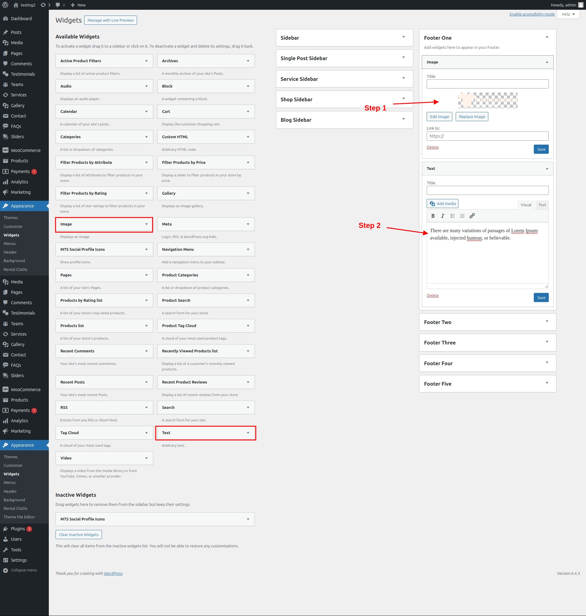 set Footer section