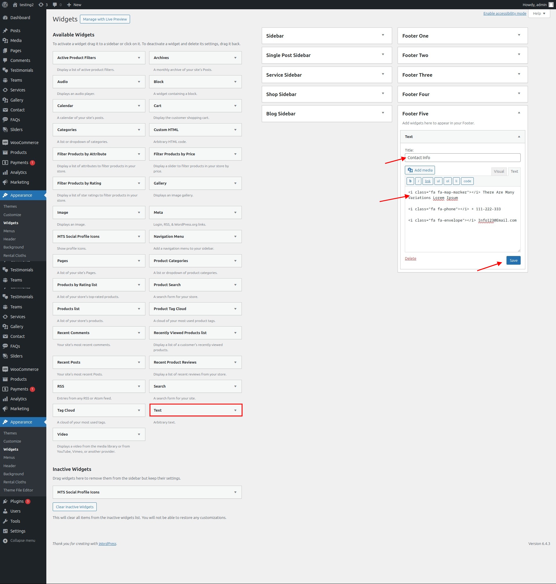 set Footer section