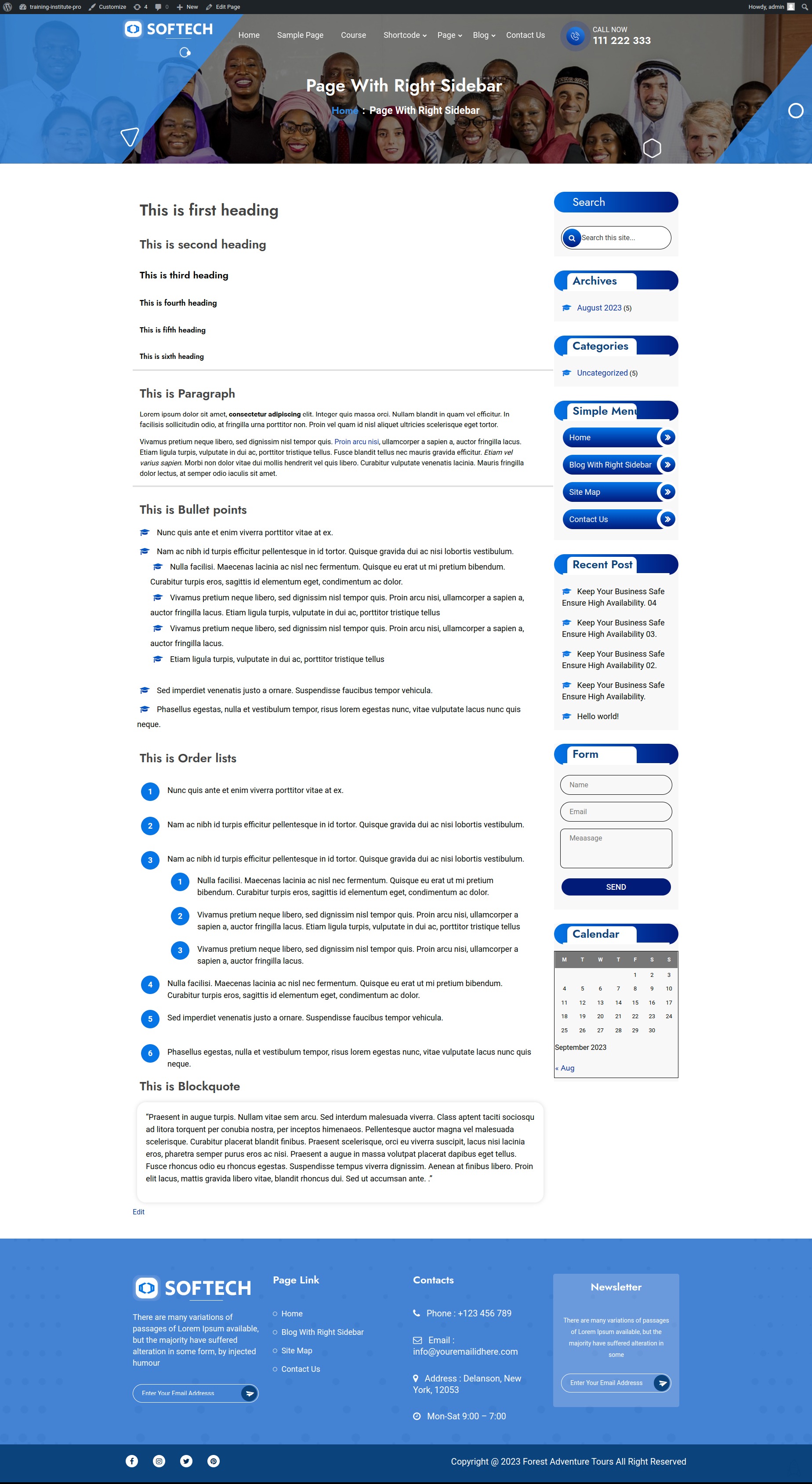 select Page With Left Sidebar template