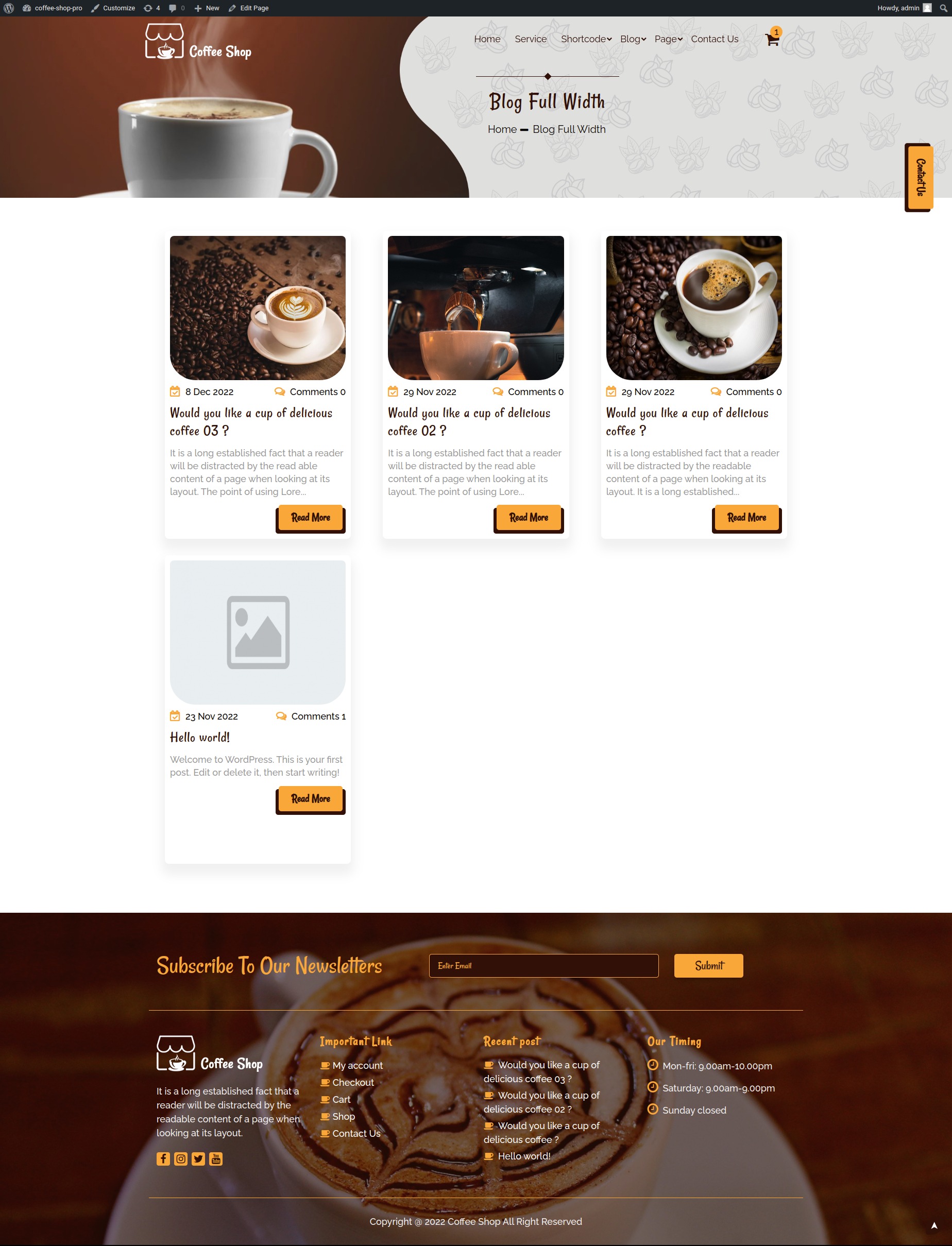 select Blog Full Width template