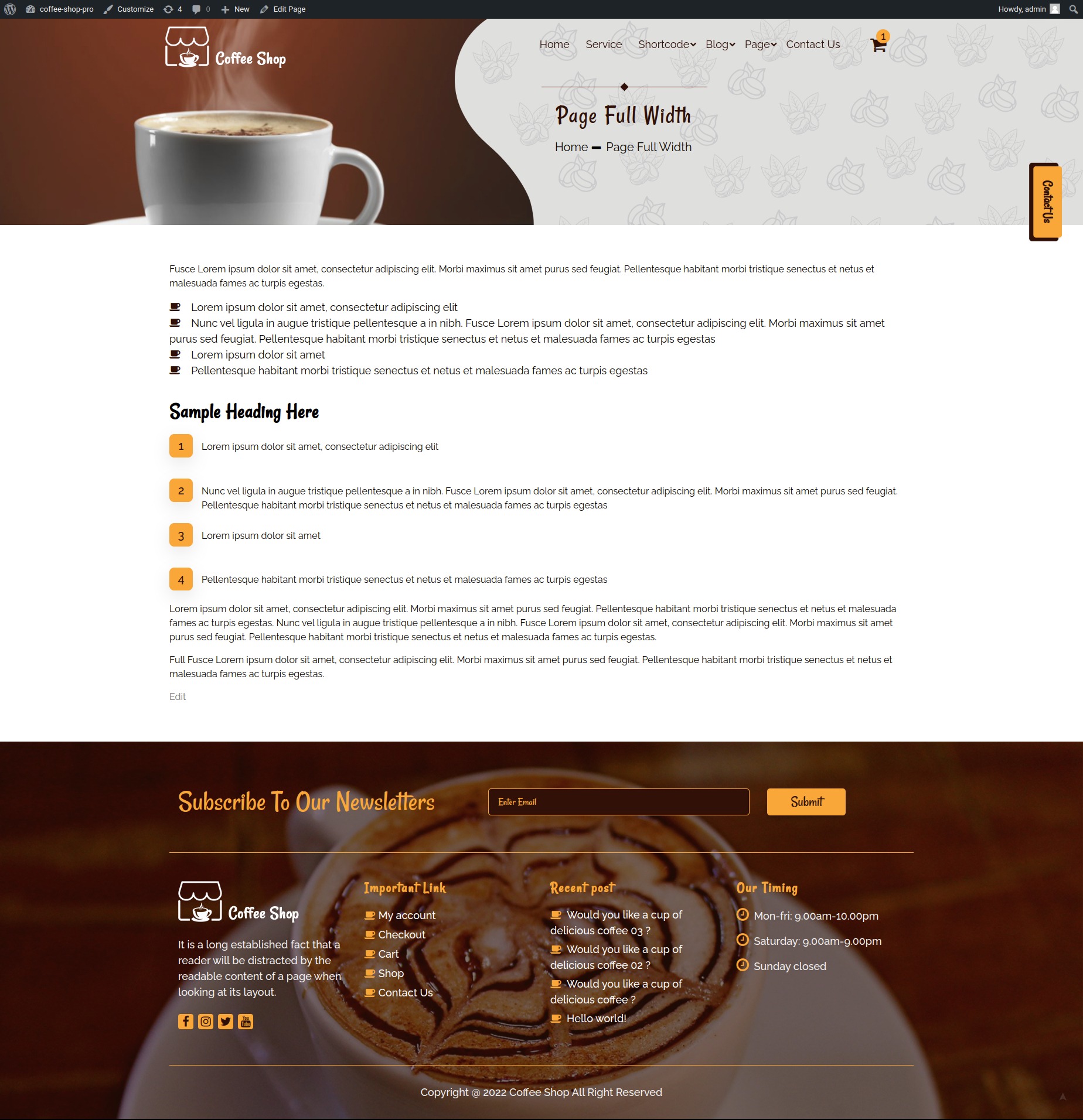 select Full Width Page template