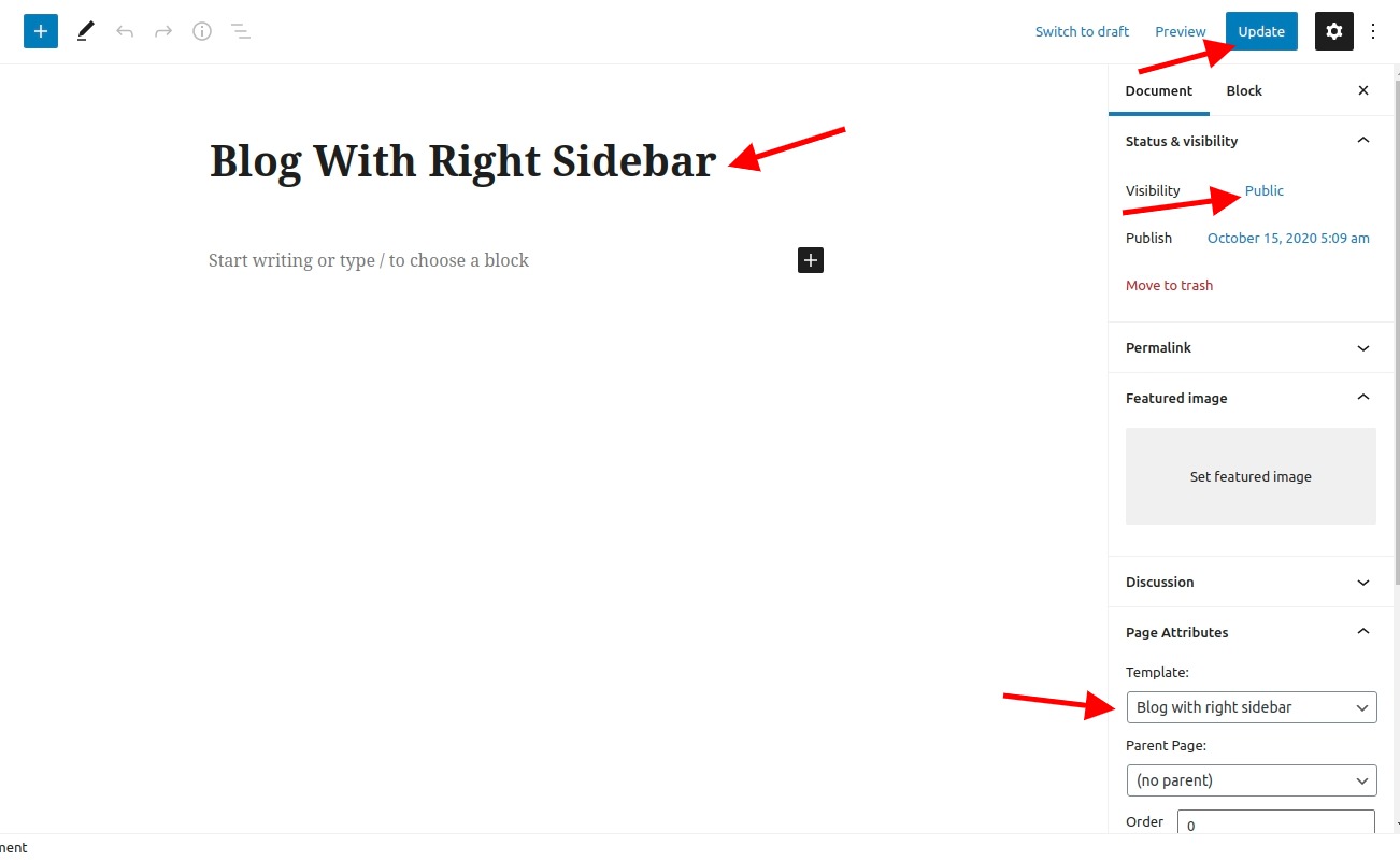 select Blog With Right Sidebar template