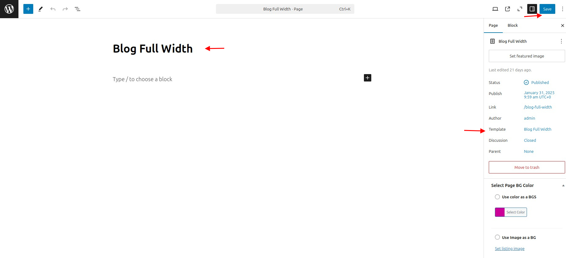 select Blog Full Width template