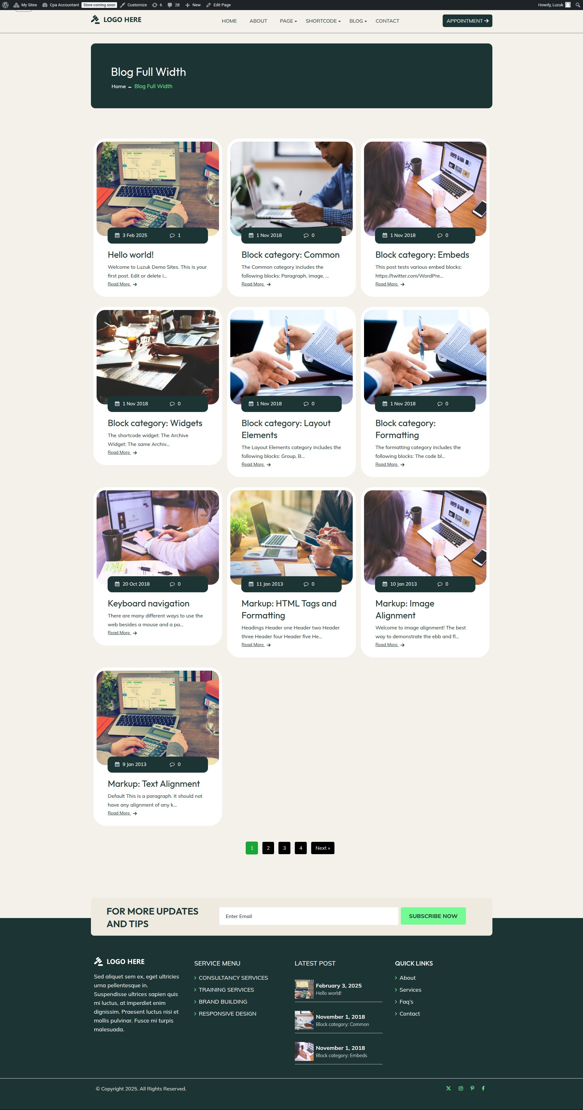 select Blog Full Width template