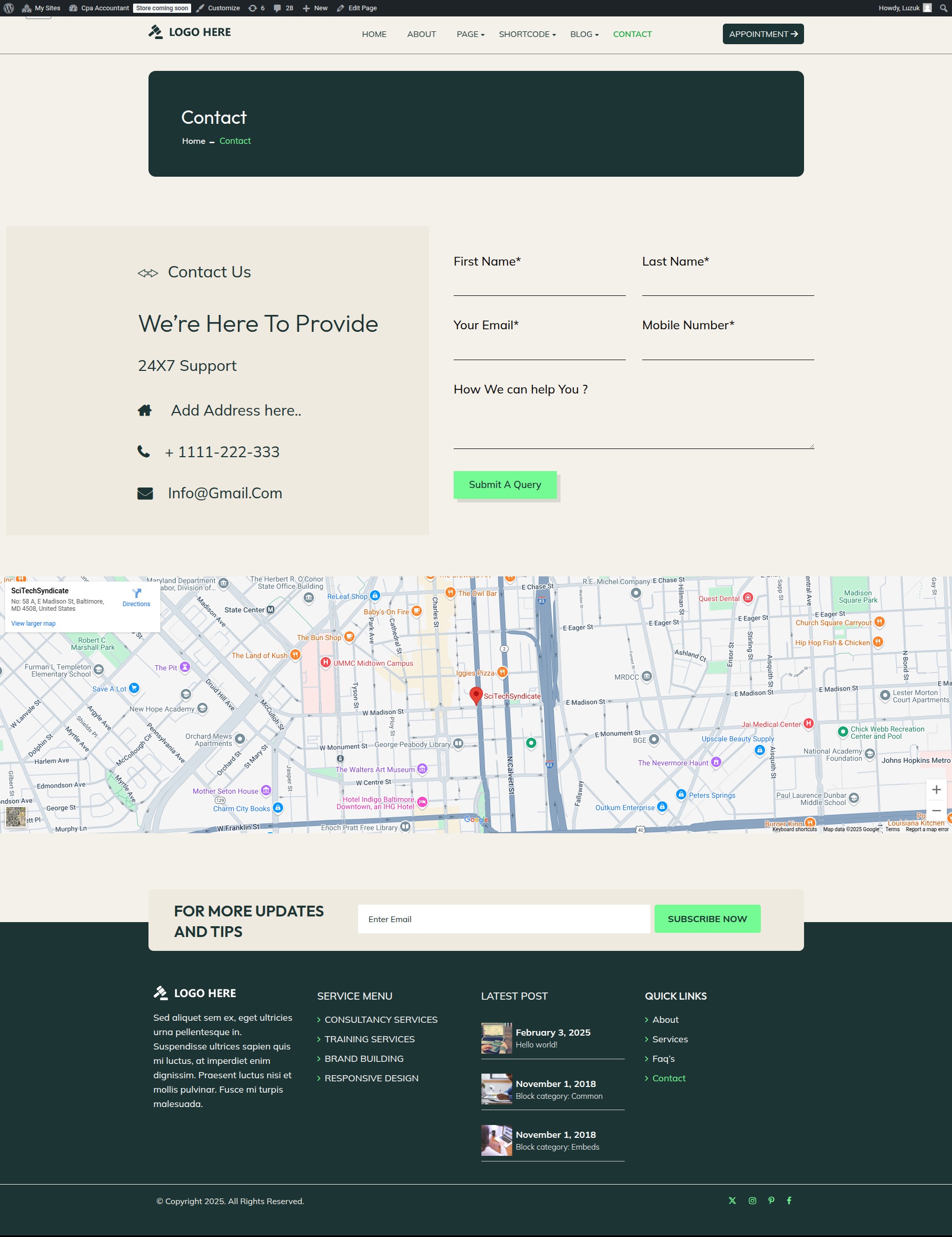 select Contact Page template