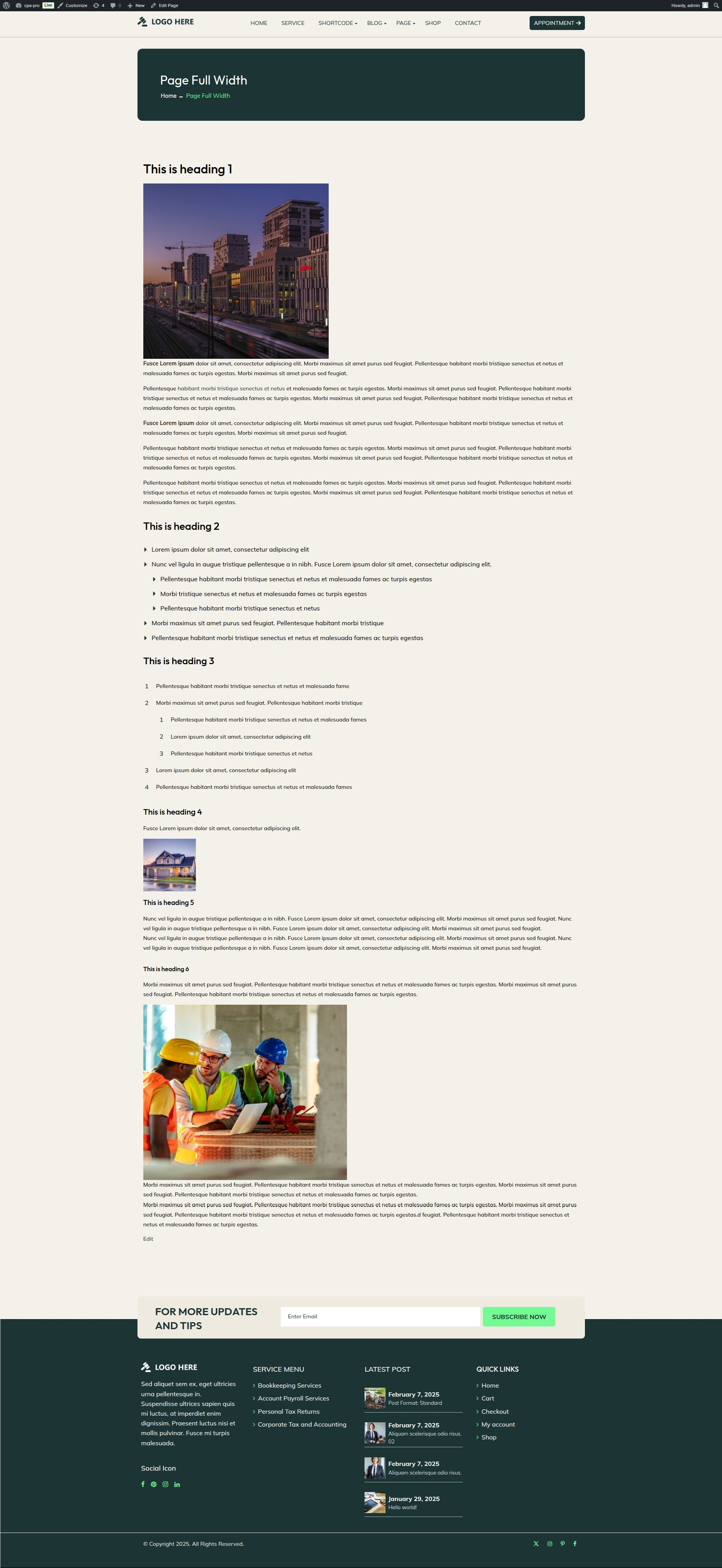 select Full Width Page template
