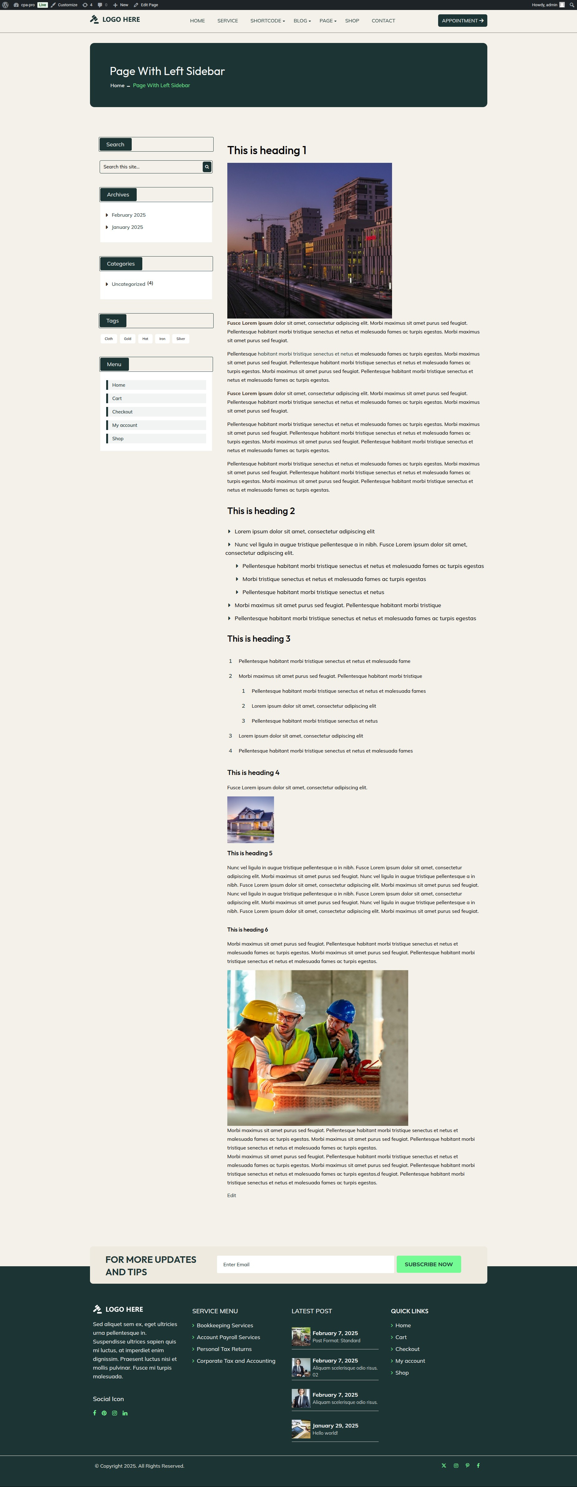 select Page With Left Sidebar template