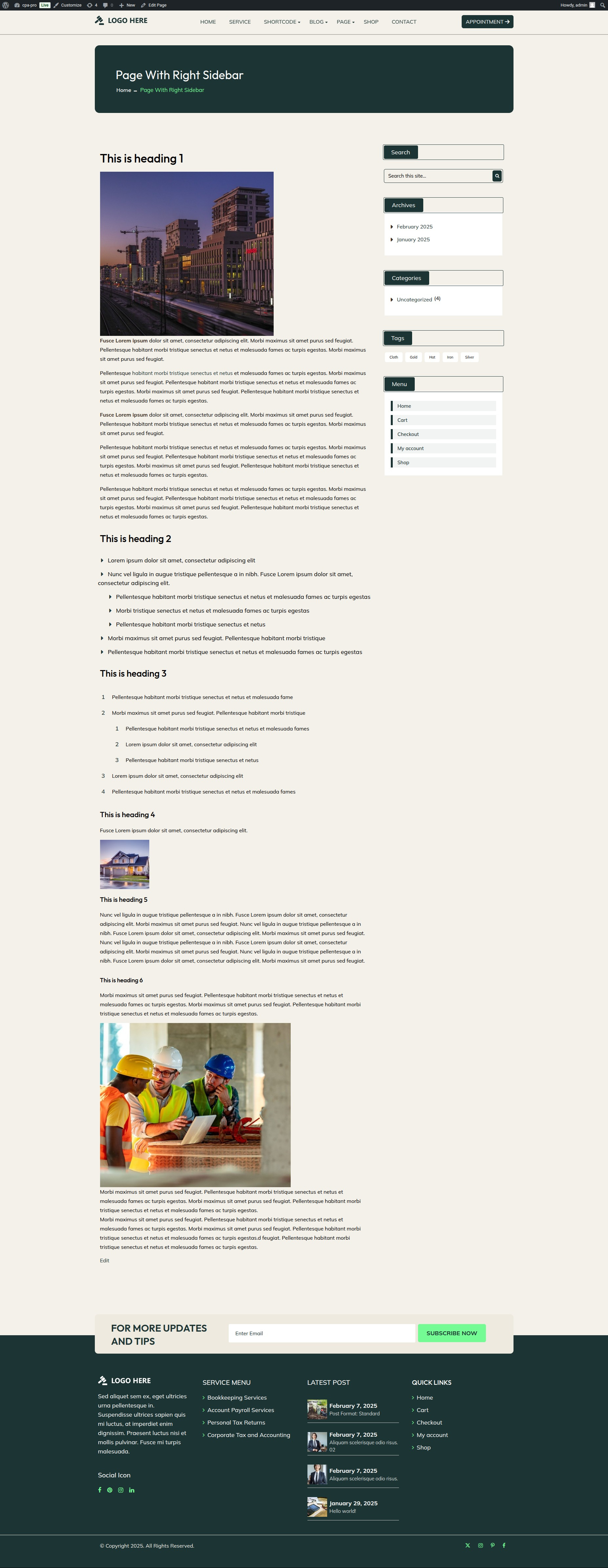 select Page With Right Sidebar template