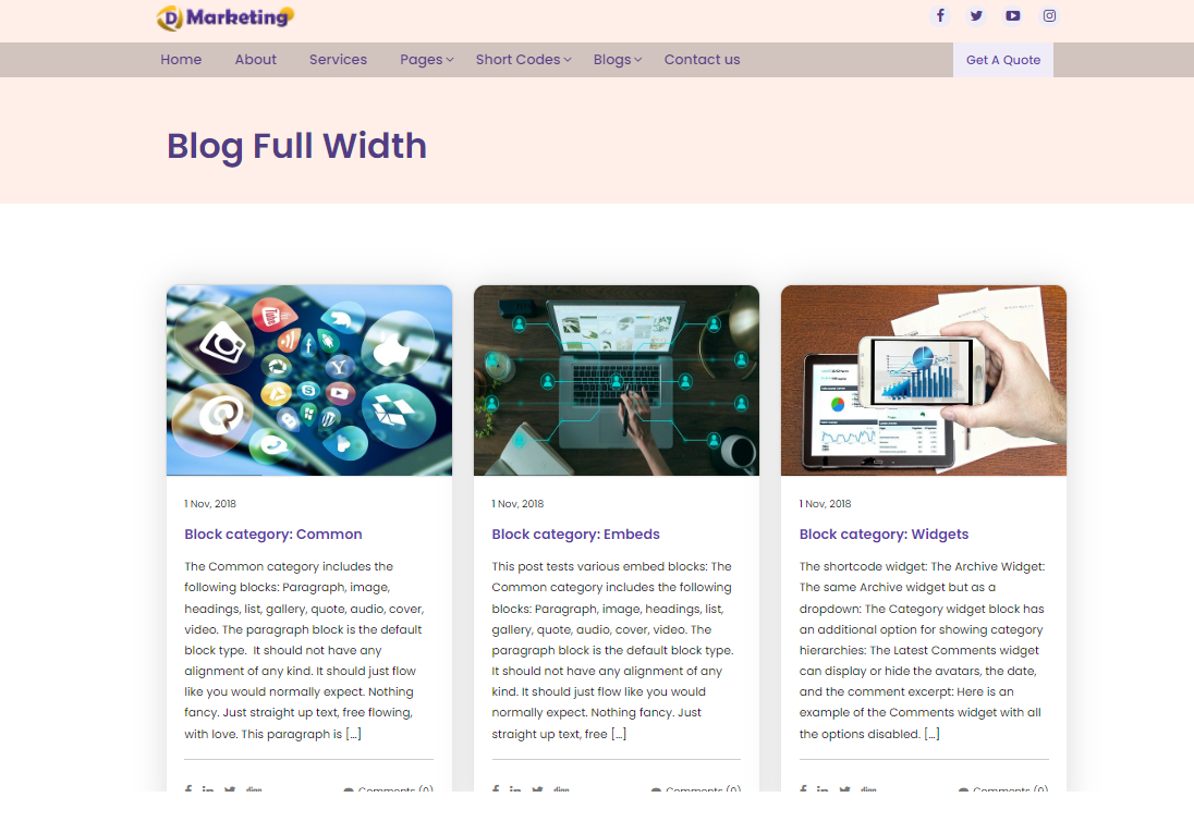 select Blog Full Width template