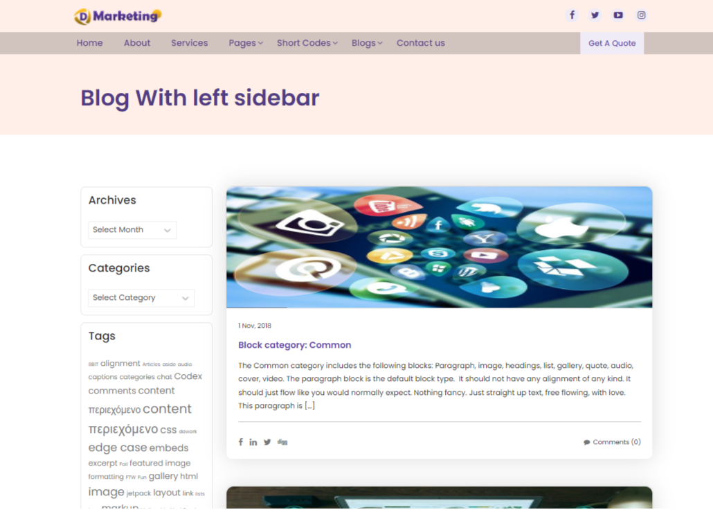 select Blog With Left Sidebar template