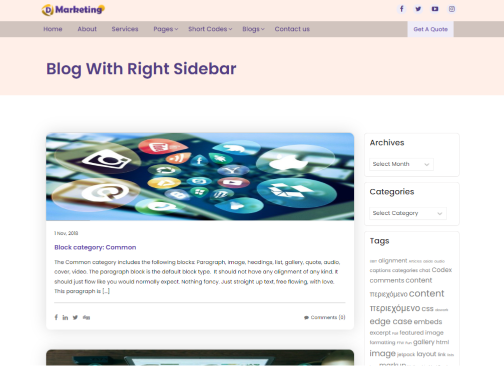 select Blog With Right Sidebar template