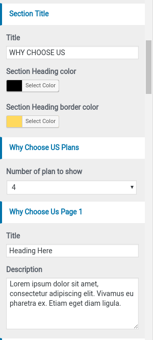 set Why choose us section