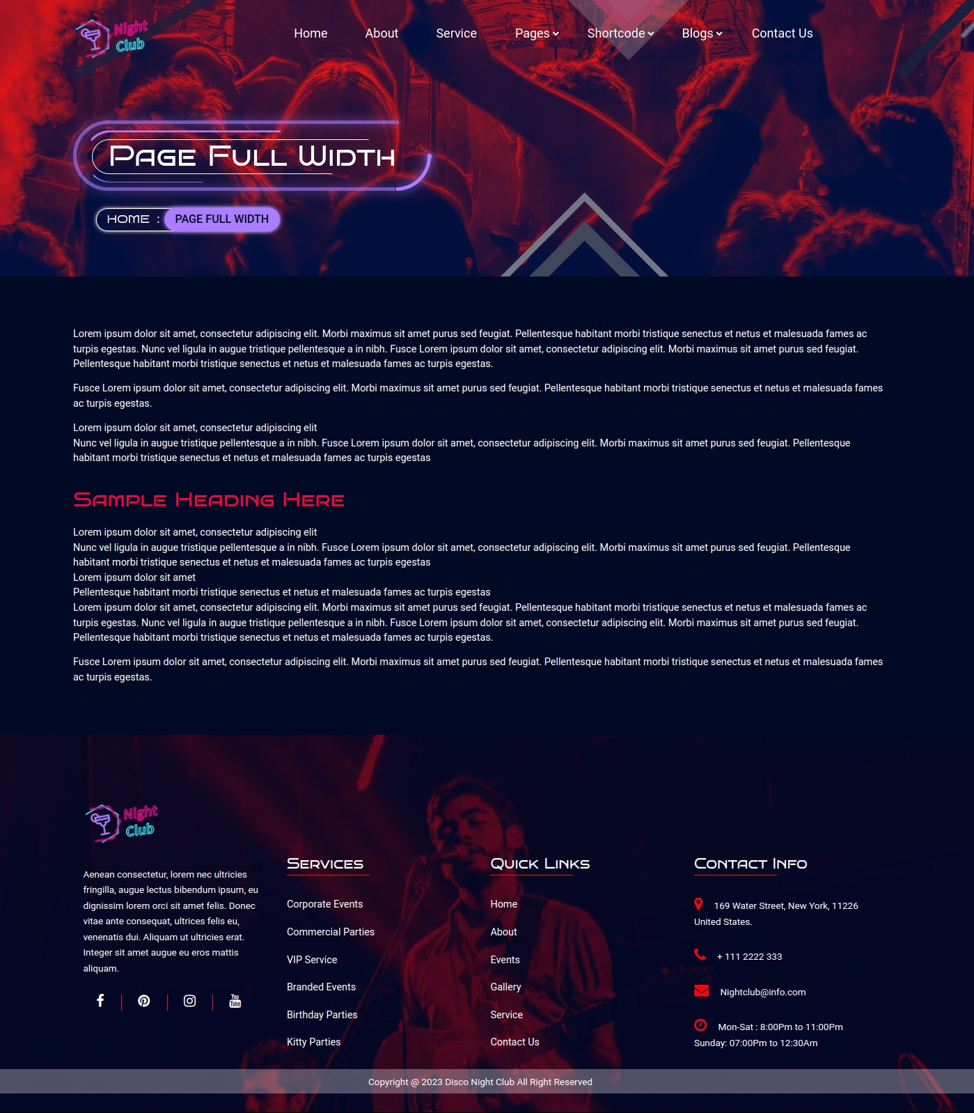 select Full Width Page template