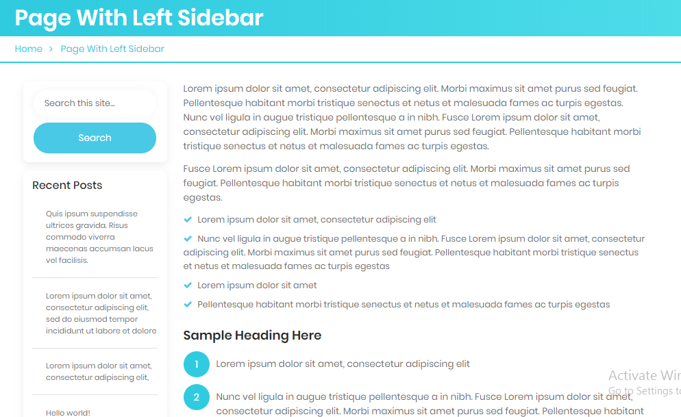 select Page With Left Sidebar template