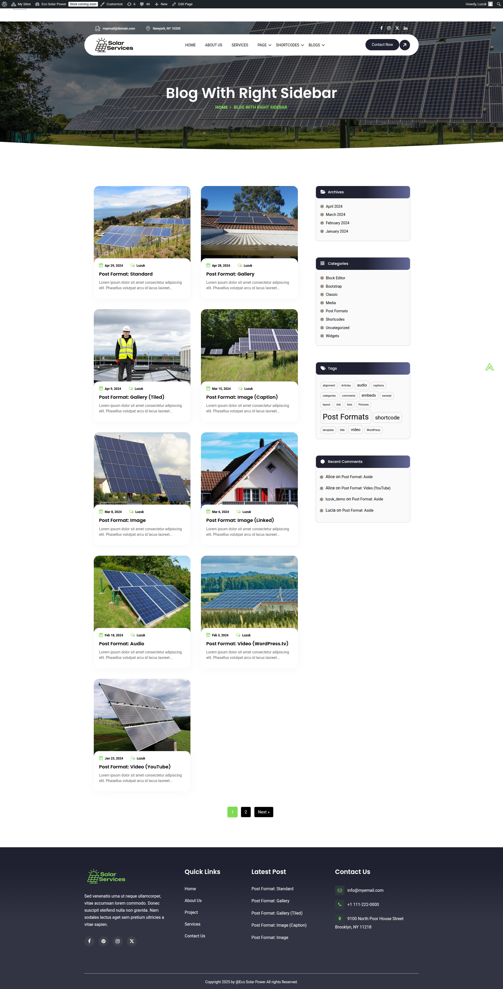 select Blog With Right Sidebar template