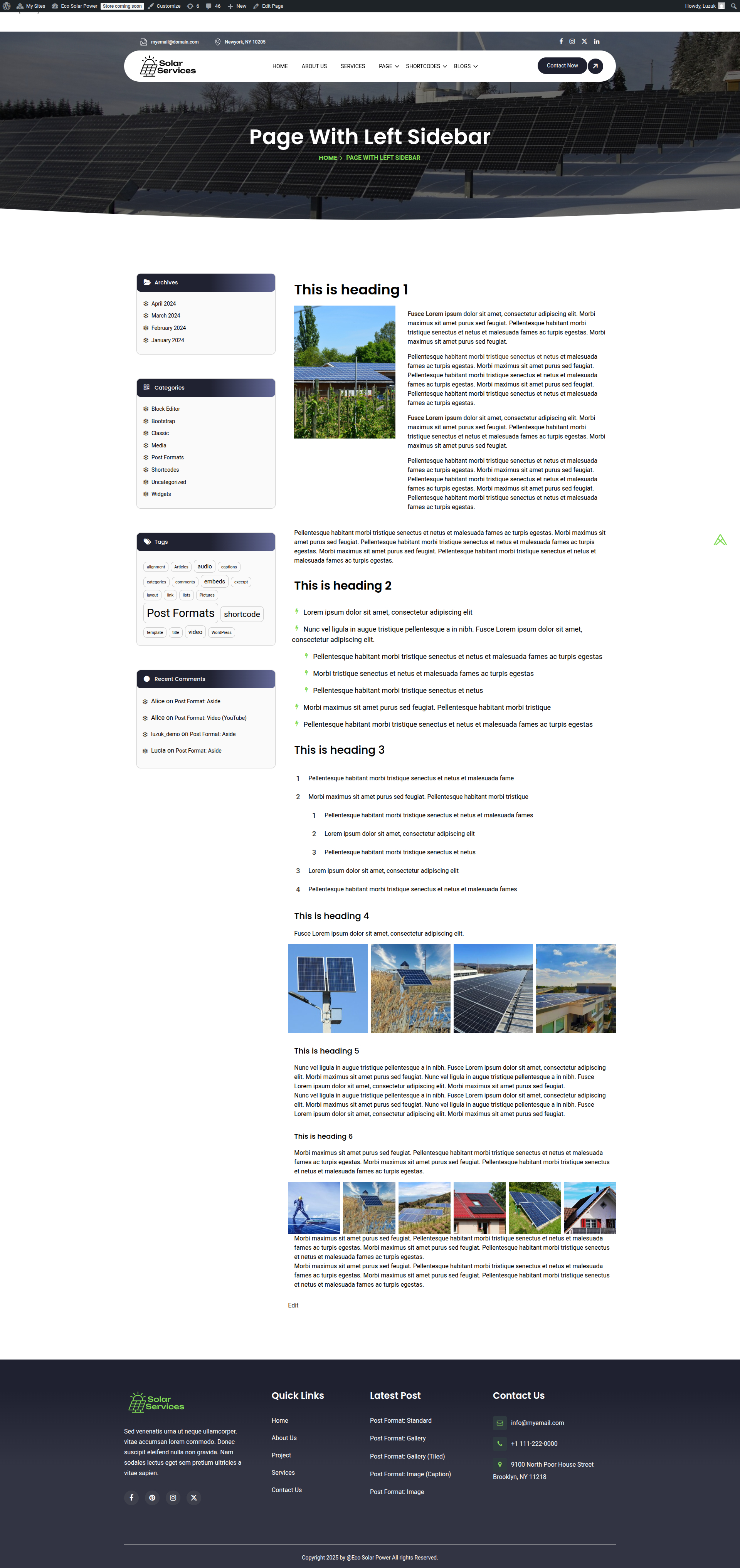 select Page With Left Sidebar template