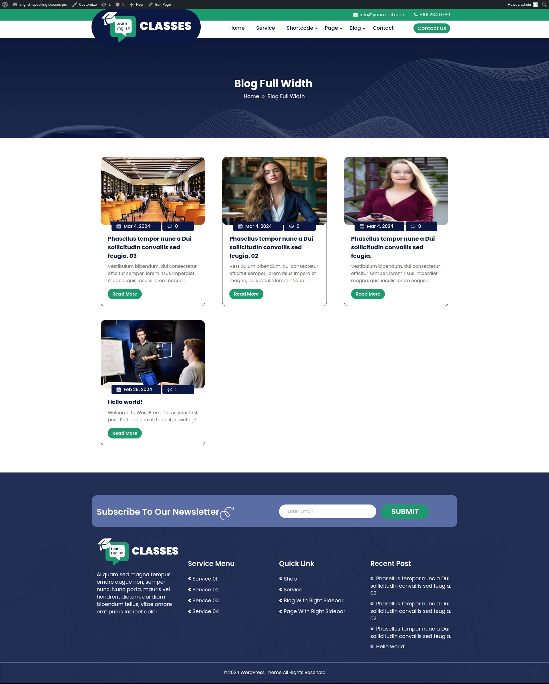 select Blog Full Width template