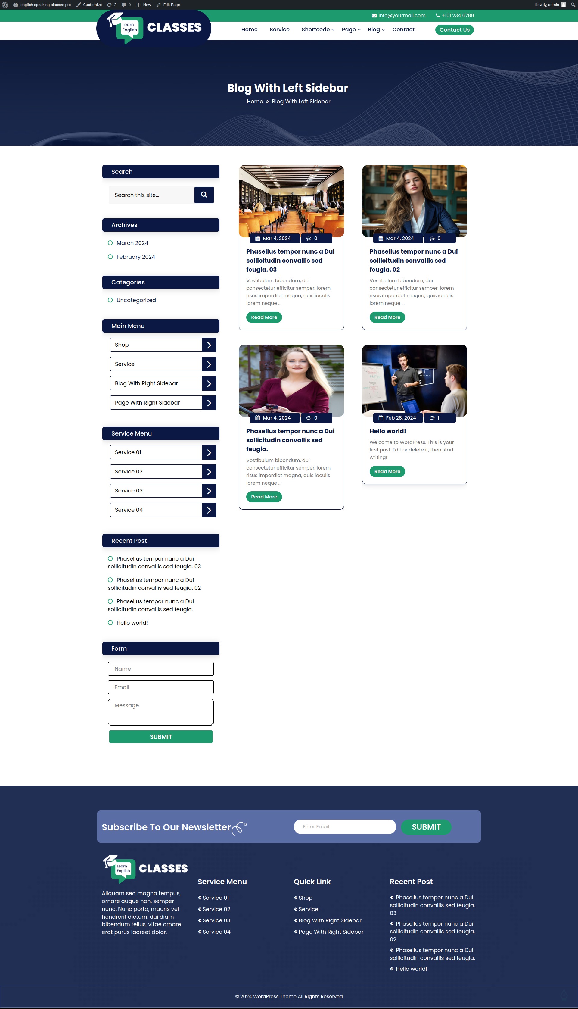 select Blog With Left Sidebar template