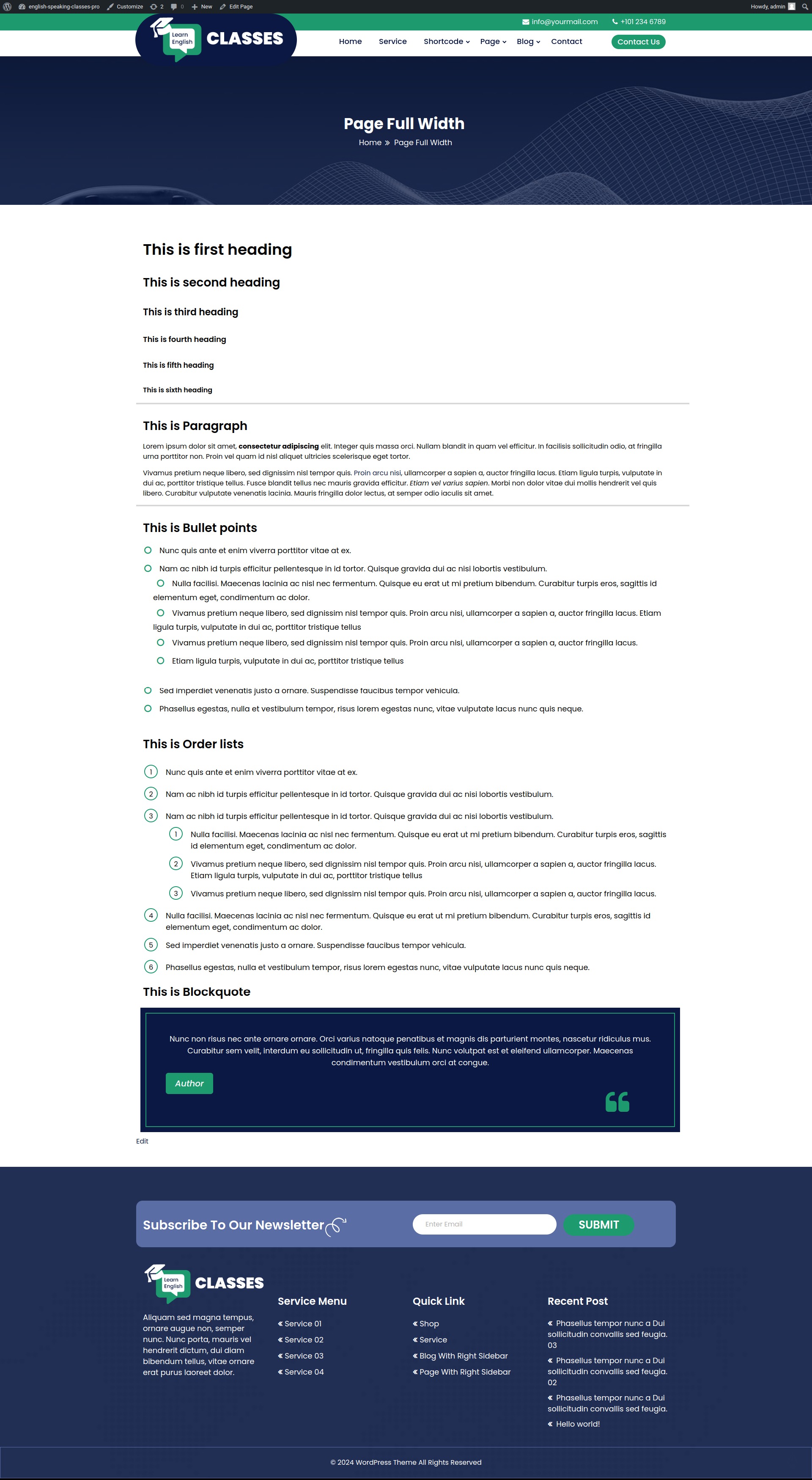 select Full Width Page template