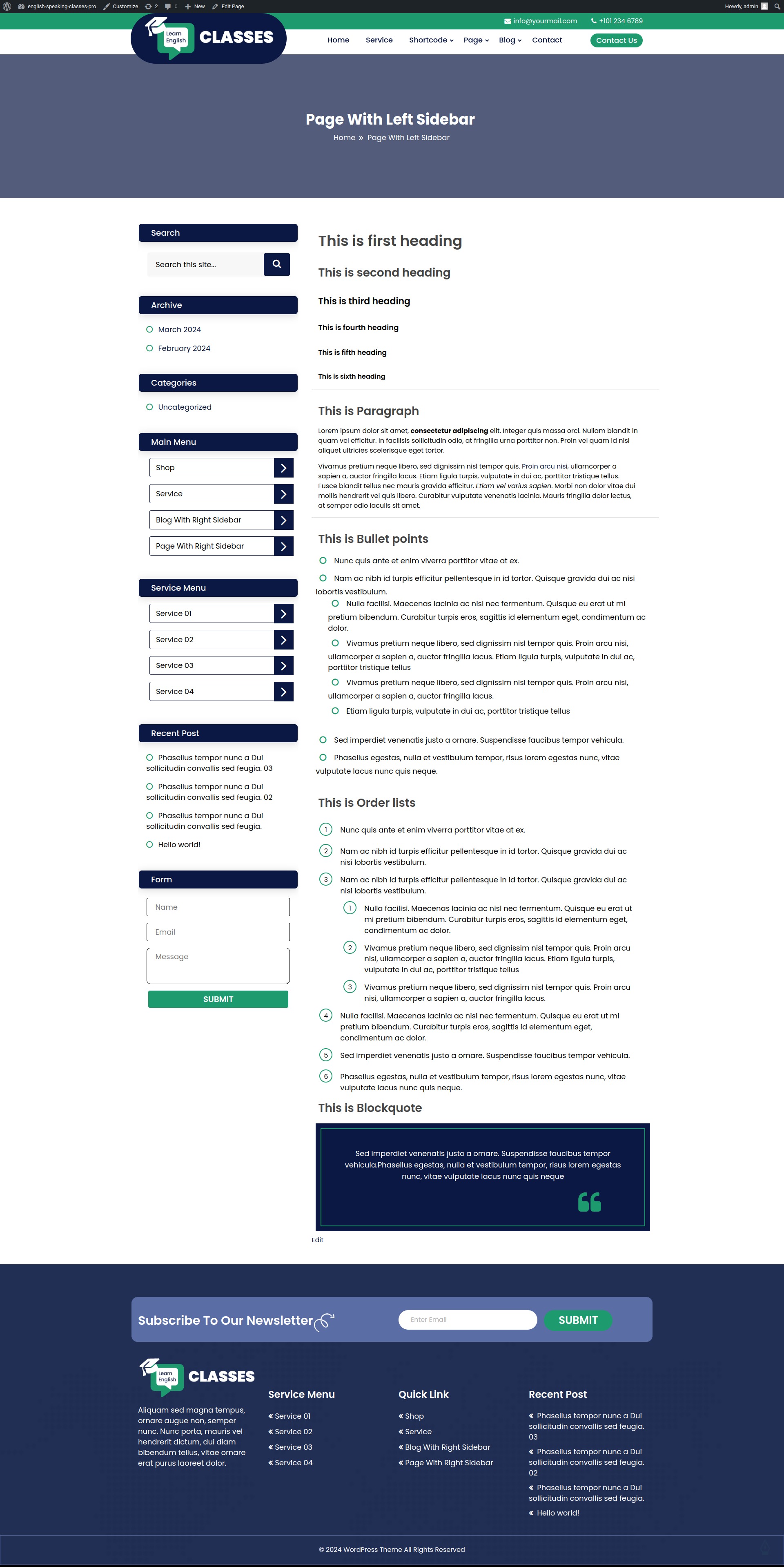 select Page With Left Sidebar template