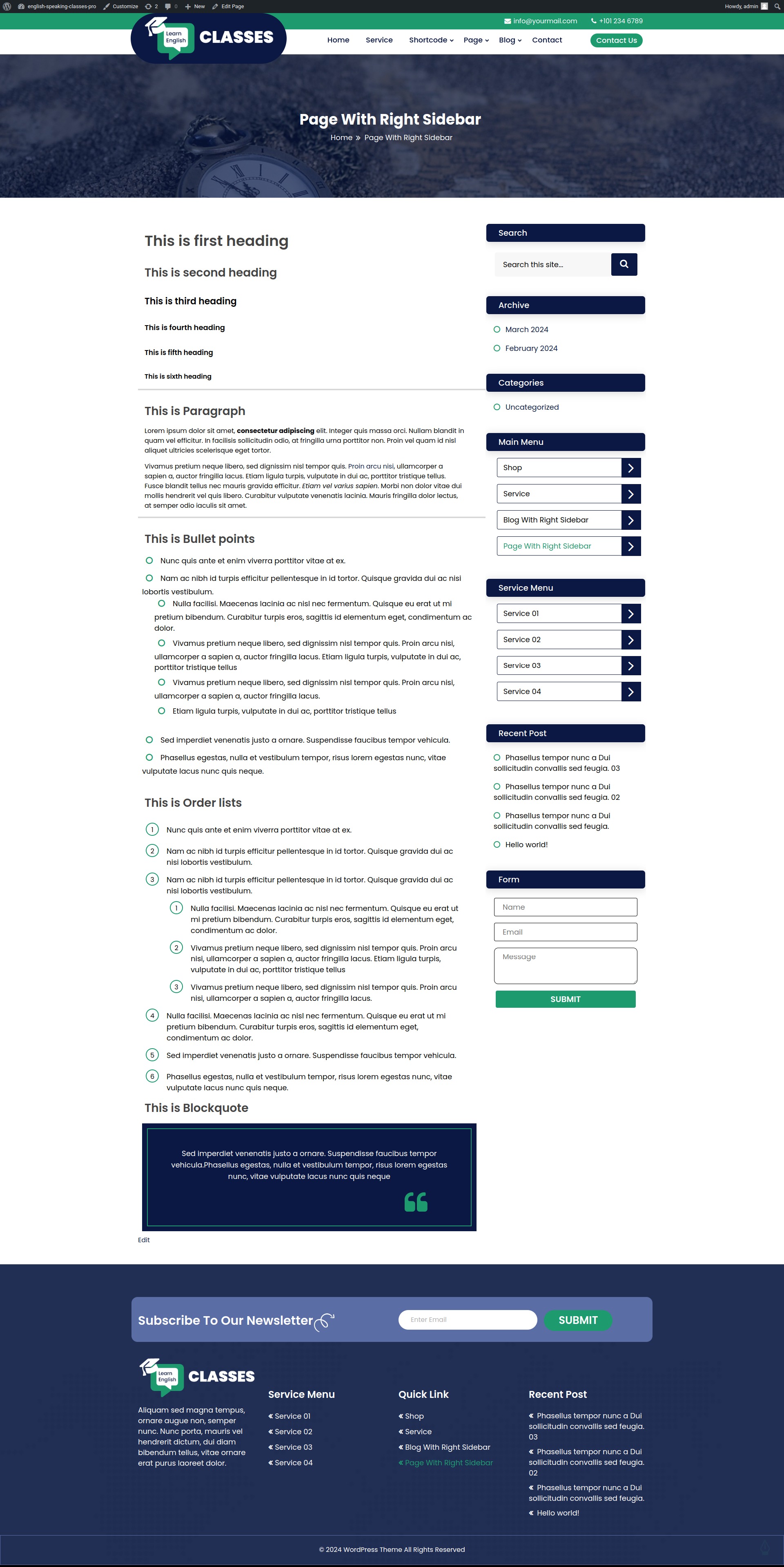 select Page With Left Sidebar template