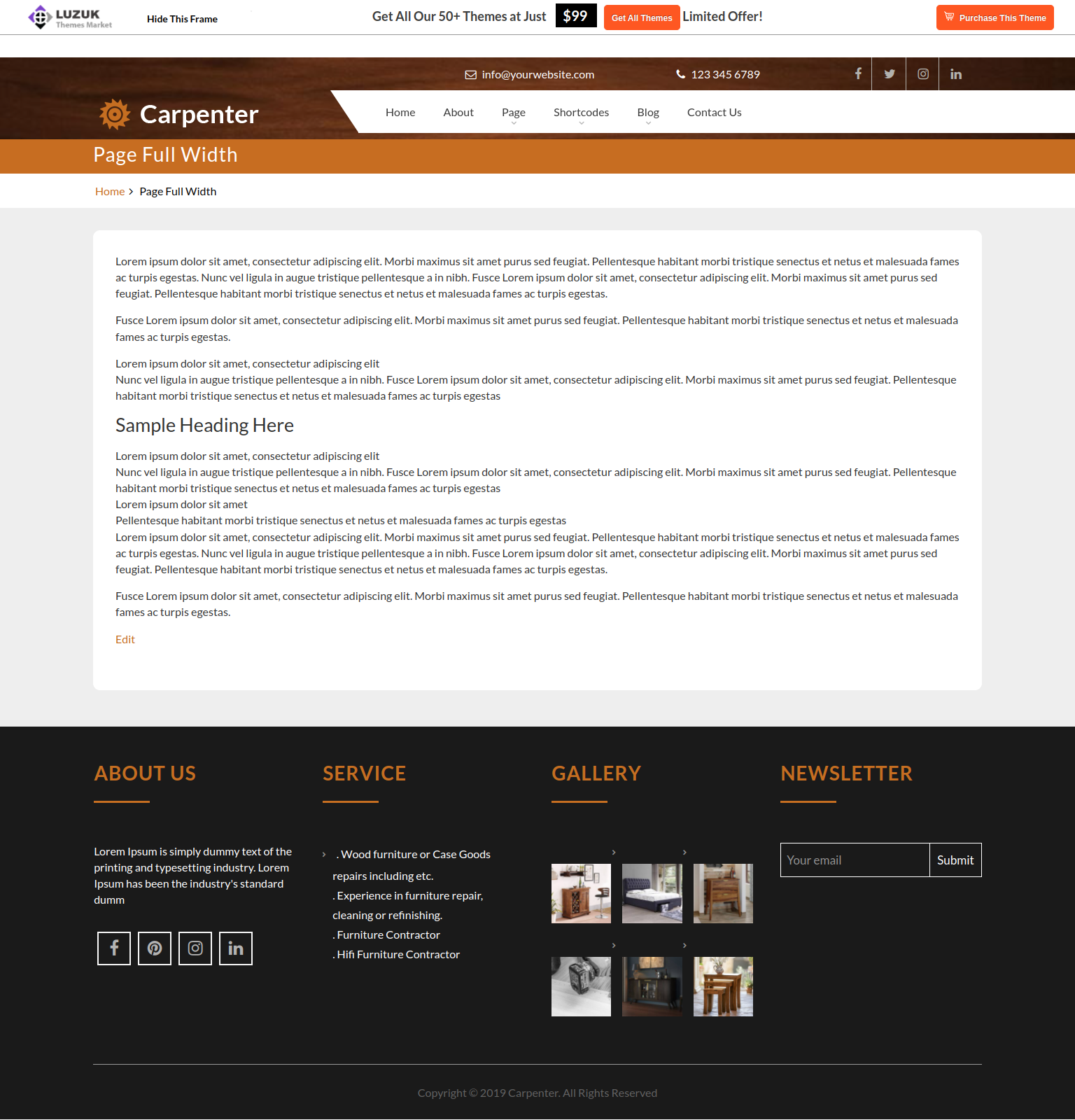 select Full Width Page template