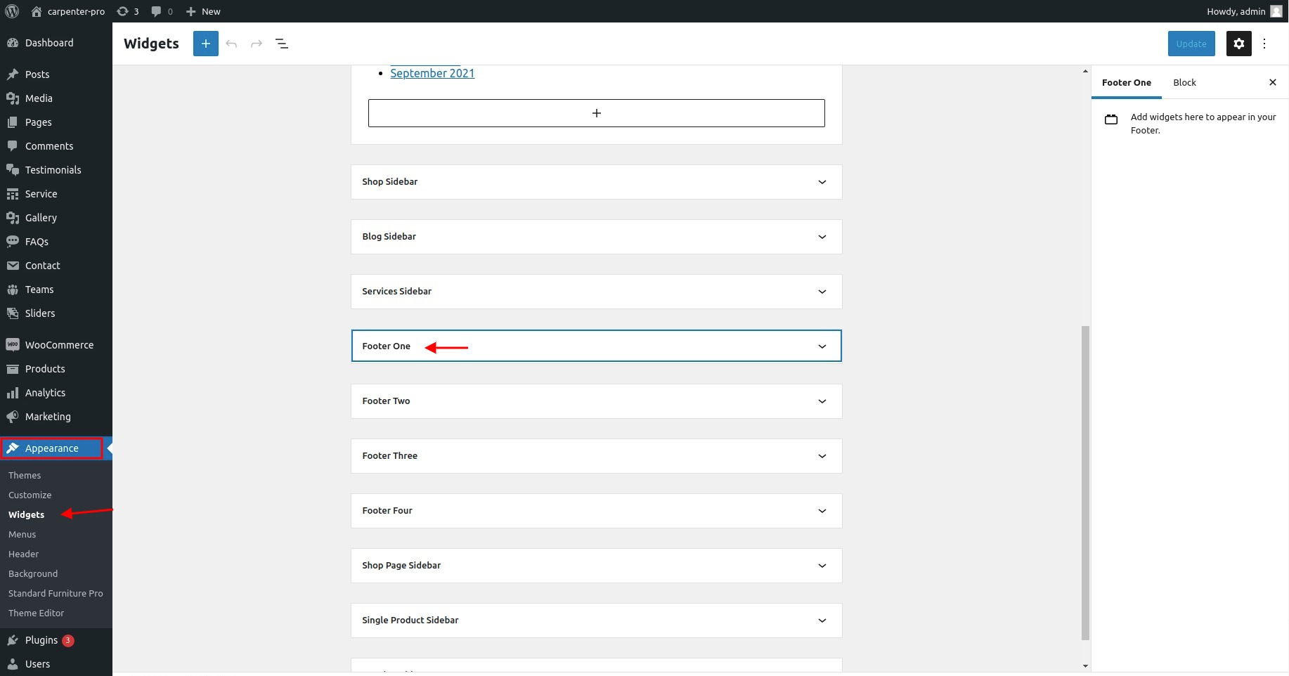 set Footer section