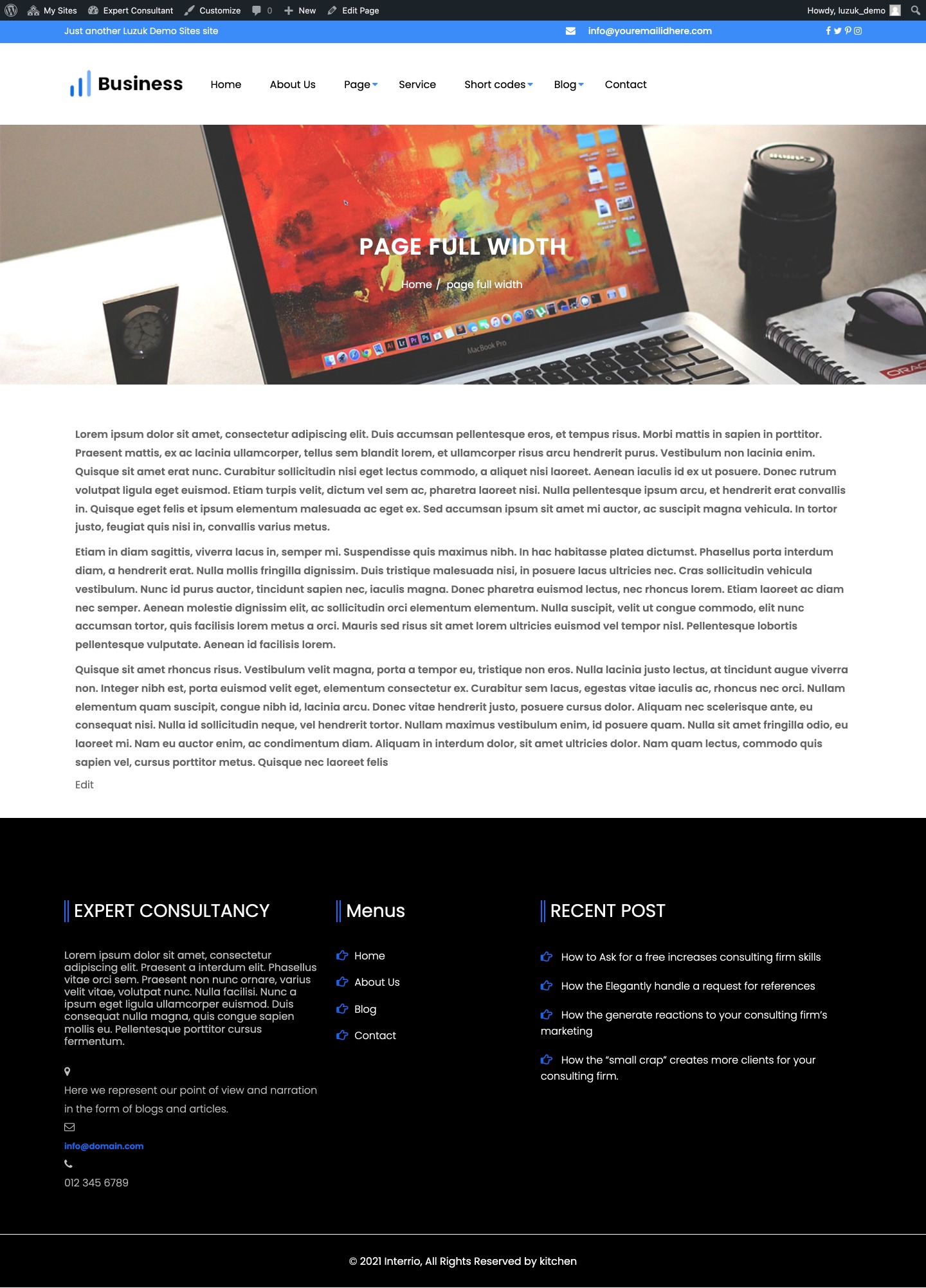 select Full Width Page template