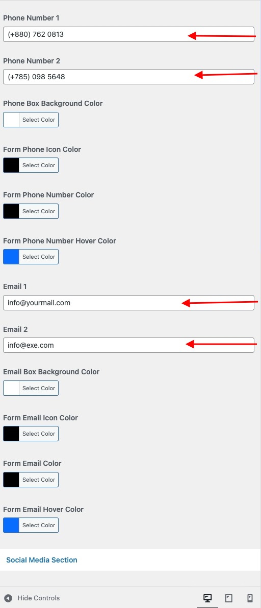 set contact section