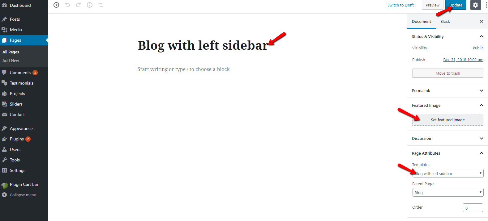 select Blog With Left Sidebar template