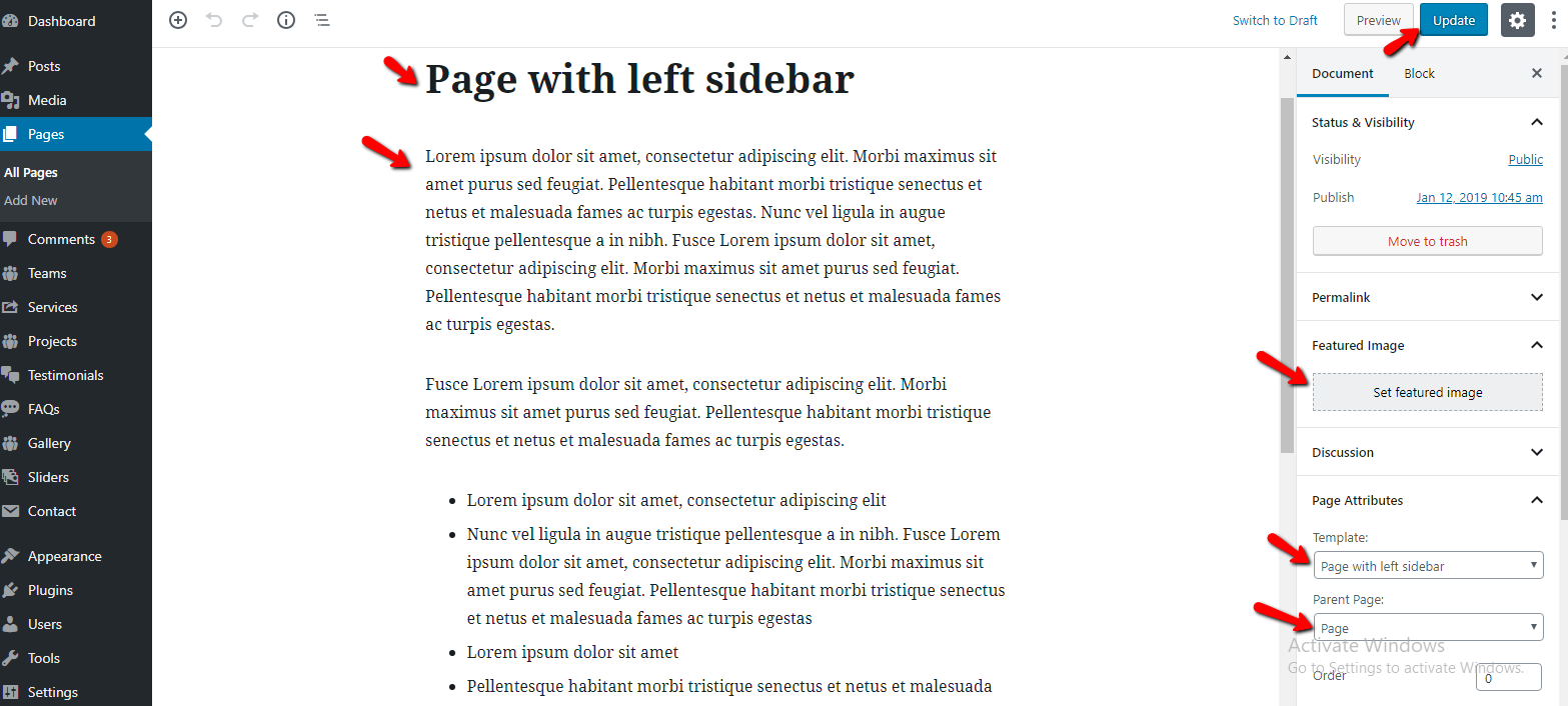 select Page With Left Sidebar template